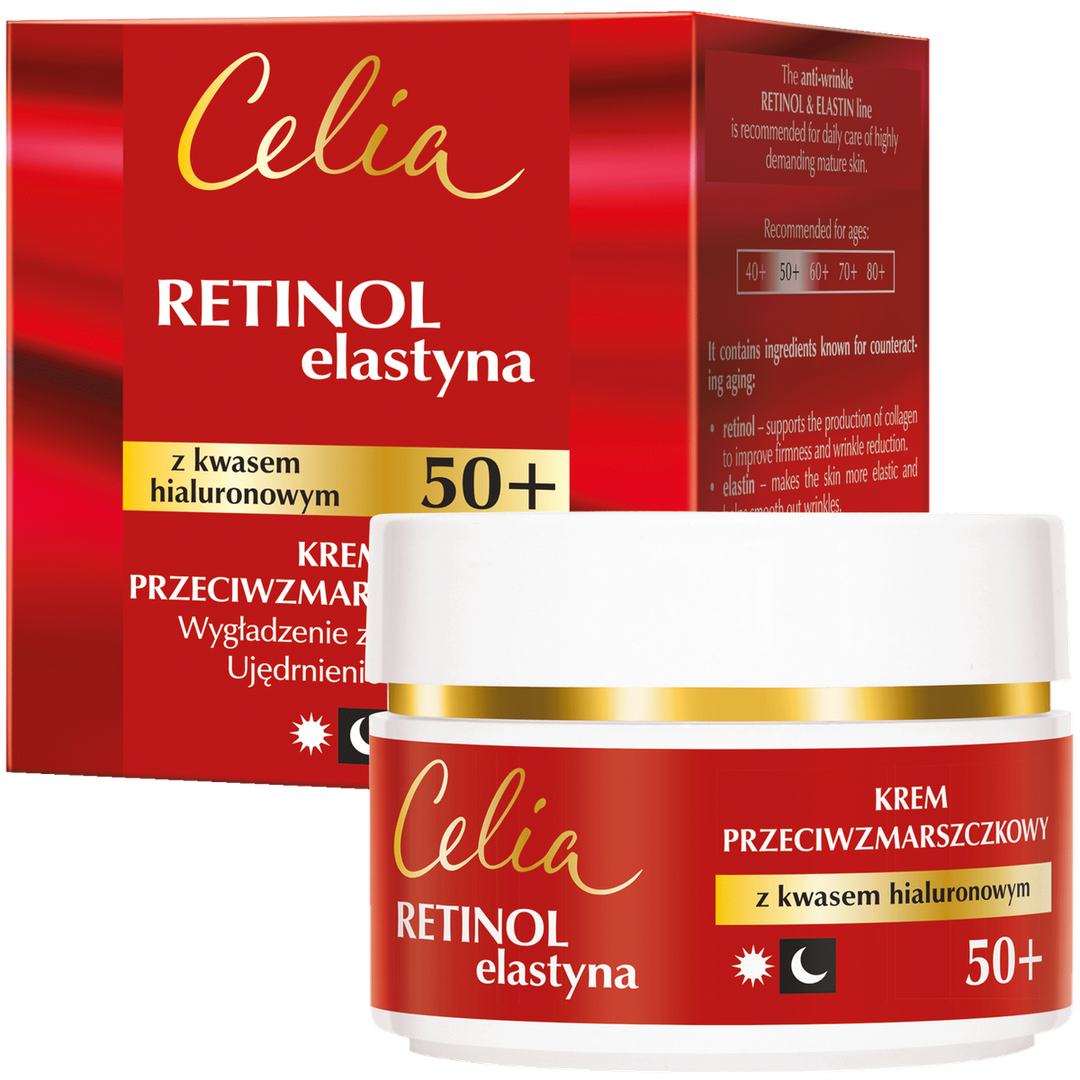 CELIA Retinol & Elastyna 50+ Krem Przeciwzmarszczkowy z Kwasem Hialuronowym na Dzień i Noc 50 ml