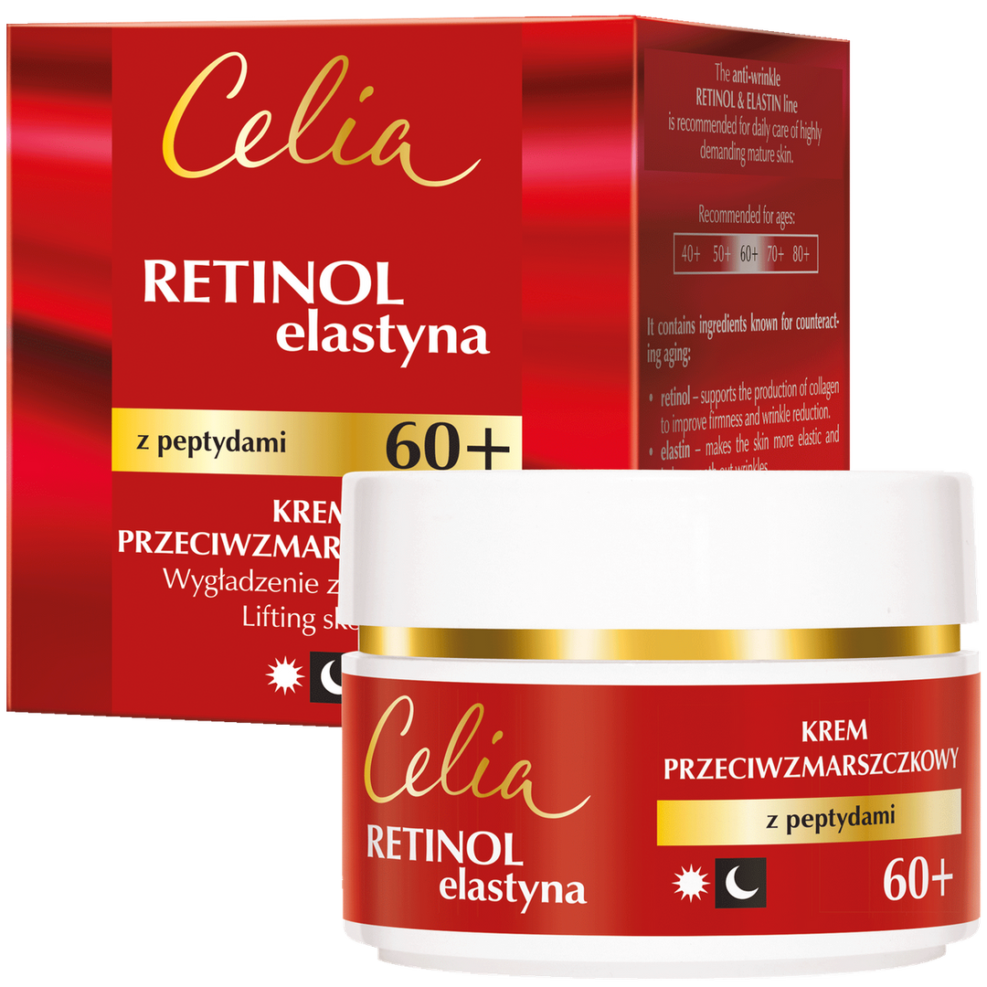 CELIA Retinol i Elastyna 60+ Przeciwzmarszczkowy Krem z Peptydami na Dzień i Noc 50 ml 5900525085849