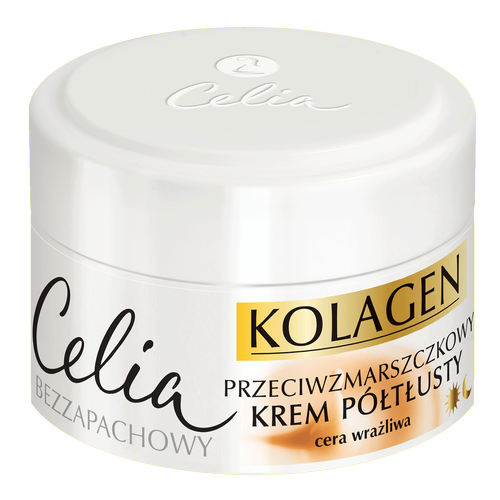 Celia - Kolagen + Mleko kozie 40+ - Bezzapachowy PÓŁTŁUSTY KREM przeciwzmarszczkowy do skóry wrażliwej 50ml 5900525054043