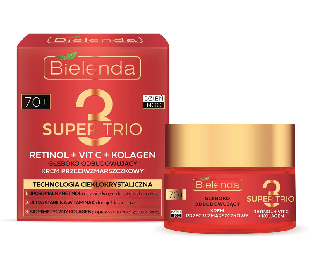 Bielenda Super Trio Retinol + Vit C + Collagen Głęboko Odbudowujący Krem Przeciwzmarszczkowy 70+ 50ml