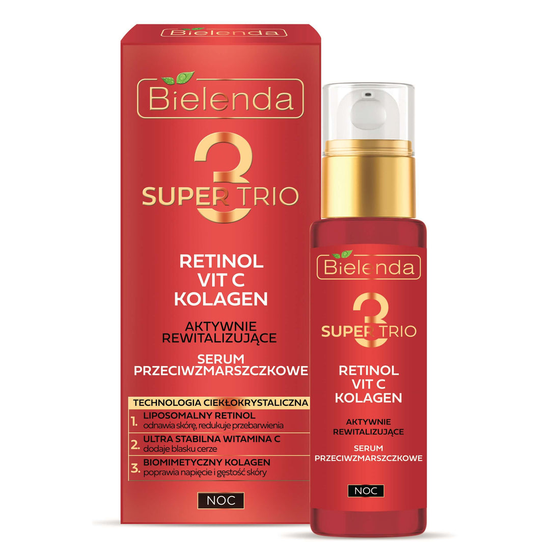 Bielenda Super Trio Retinol + Vit C + Collagen Aktywnie Rewitalizujące Serum Przeciwzmarszczkowe na Noc 30ml